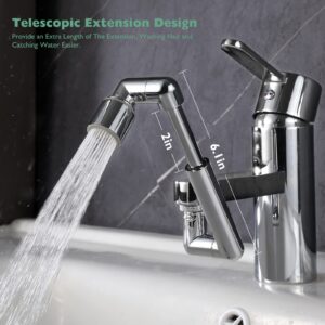 1440° Swivel Faucet Extender(Updated from 1080°), Robotic Arm Faucet Aerator with Female/Male Thread, Sink Faucet Attachment with 2 Water Modes for Kitchen or Bathroom, Plastic Sink Aerator Chrome