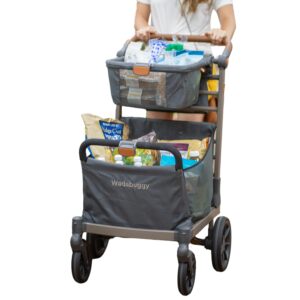 wadabuggy heavy duty folding shopping & utility cart, glides effortlessly - easy to maneuver, lightweight push & pull behind cart w/3 storage baskets