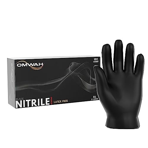 OMWAH Nitrile Gloves - Professional Heavy Duty Latex Free Disposable Gloves Snug Fit - Box of 100 (1, Large)