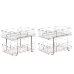 2-tier clear organizer with sliding storage drawers, baskets, with handles and dividers for kitchen, closet, kitchen pantry medicine cabniet storage bins bathroom, and office, bpa free (2 pack)