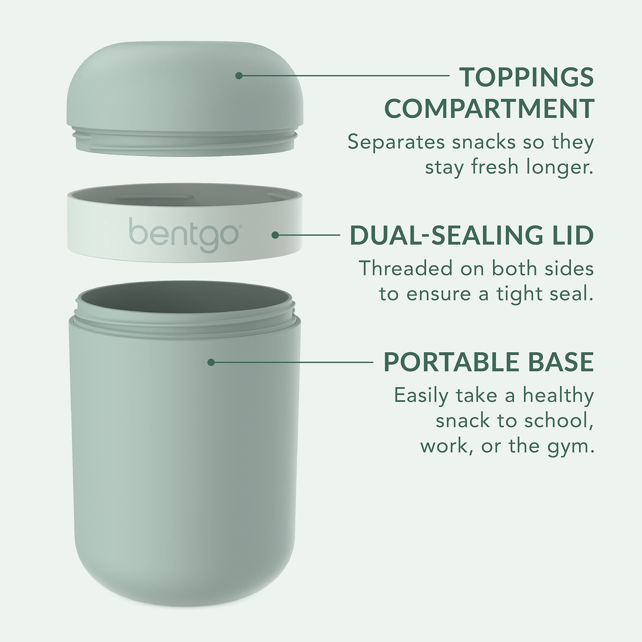 Bentgo® Snack Cup - Reusable Snack Container with Leak-Proof Design, Toppings Compartment, and Dual-Sealing Lid, Portable & Lightweight for Work, Travel, Gym - Dishwasher Safe (Mint Green)