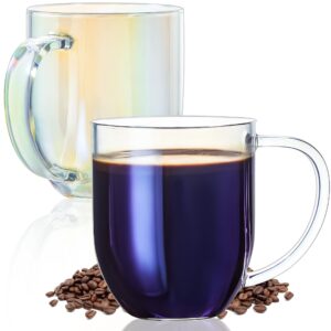 aquach glass coffee mug 15 oz set of 2, colorful cup with handle for hot/cold beverage, thicker quality