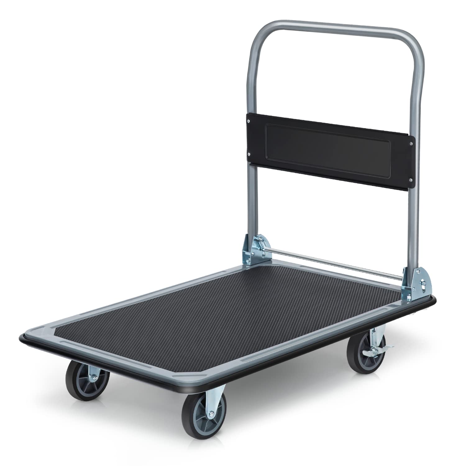 Magshion Platform Hand Truck Cart, High Carbon Steel Folding & Rolling Flatbed Cart with 4 Heavy-Duty Casters Load Capacity 661LBS for Home, Office Loading (Black)