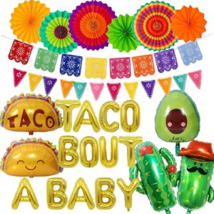 26 pcs taco bout a baby decoration, fiesta baby shower decorations include taco bout a baby balloons paper fans fiesta banner cactus avocado foil balloons for taco bout a baby shower decorations