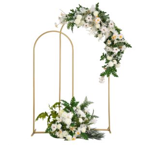 Fullvaseer Gold Wedding Arch Stand Metal Wedding Arch Backdrop Stand for Birthday Party Wedding Ceremony Bridal Decoration(5Ft,6Ft)