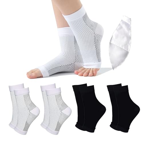 4 Pairs Neuropathy Socks for Women and Men, Soothe Socks for Neuropathy Pain, Toeless Compression Ankle Socks, Ankle Brace Plantar Fasciitis Relief