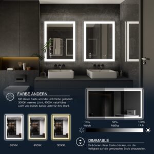 ISKM Framed LED Bathroom Mirror 20x28 Inch, Backlit and Front Lighted Dimmable Anti-Fog Wall Mounted Vanity Mirror, Memory Function, Shatterproof and Waterproof