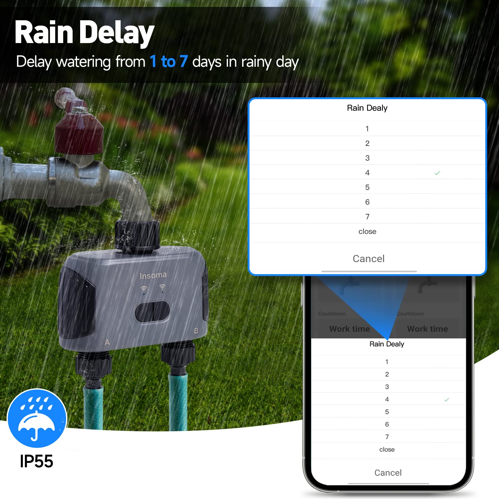 WiFi Sprinkler Timer, Insoma Smart Water Timer for Garden Hose, Automatic Irrigation System with WiFi Hub, Up to 20 Watering Plans, APP Control, Work with Alexa and Google Assistant, 2 Outlets