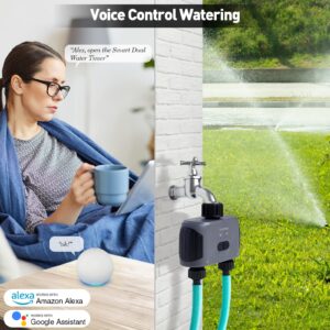 WiFi Sprinkler Timer, Insoma Smart Water Timer for Garden Hose, Automatic Irrigation System with WiFi Hub, Up to 20 Watering Plans, APP Control, Work with Alexa and Google Assistant, 2 Outlets