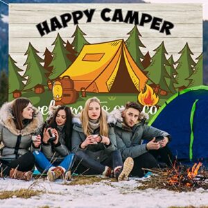 Roetyce Camping Themed Party Decorations Happy Camper Banner Backdrop 5.9 x 3.6 Ft, Outdoor/Indoor Family Camp Gatherings Decor Forest Campfire Photo Background Camping Birthday Party Supplies