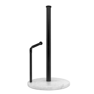 marble weighted paper towel holder,freestanding black paper towel roll holder with tension arm-for kitchen bathroom countertop,standard or jumbo-sized roll holder