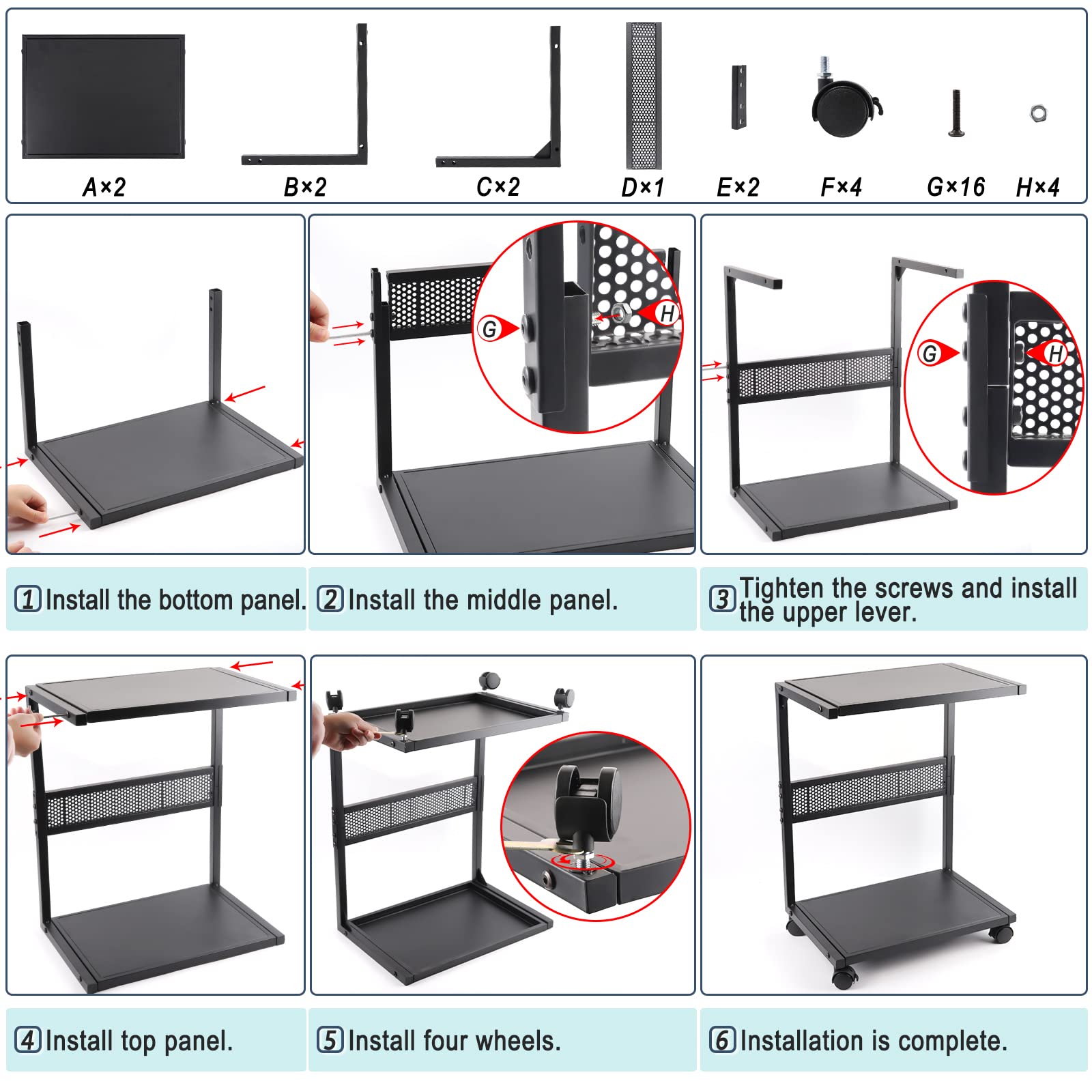 Bfttlity PC Stand Computer Tower Stand 2-Tier Metal CPU Stand with Locking Caster Wheels Suitable for Most PC (S)