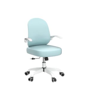 Ollega Desk Chairs with Wheels and Arms, Blue Office Chair for Small Space, Ergonomic Leather Office Chair Adjustable Height and Swivel Lumbar Support, Small Desk Chair with Flip Up Armrests