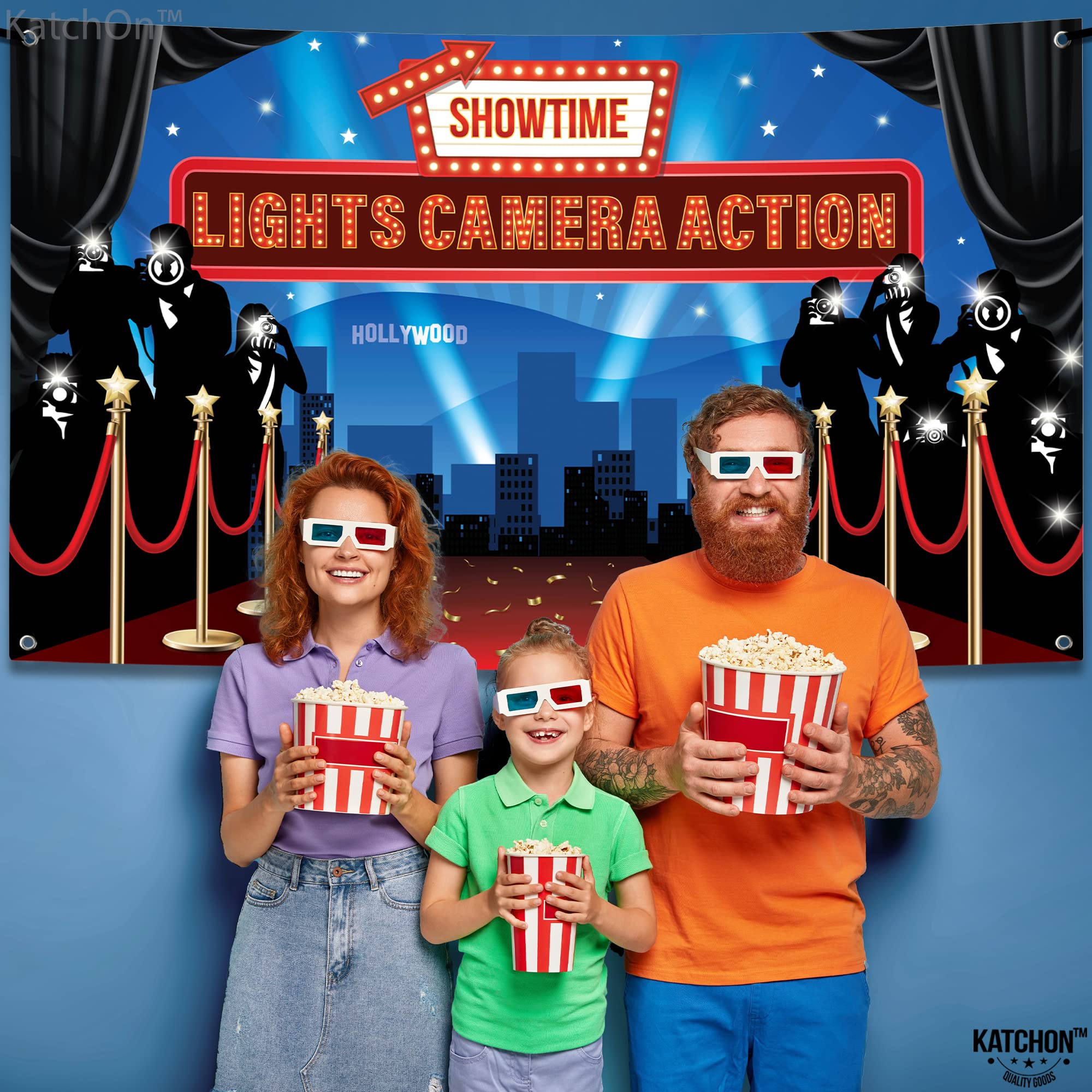 KatchOn, Large Lights Camera Action Backdrop - 72x44 Inch | Lights Camera Action Decorations | Hollywood Theme Party Decorations | Hollywood Backdrop for Oscar Party Decorations | Red Carpet Backdrop