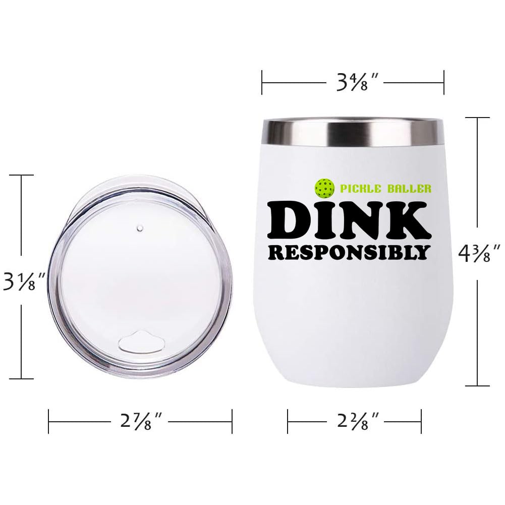 KAIRA Dink Responsibly 12 OZ Insulated Wine Tumbler Cup with Lid - Vacuum Stainless Steel Coffee Mug Stemless Cup- Funny Birthday Gifts Idea for Women Girl Men (White)