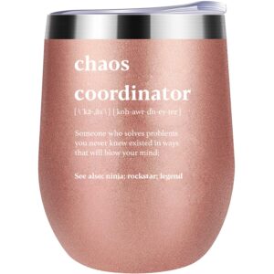 chaos coordinator mug insulated tumbler 12oz - unique gift idea for boss, her, best mom, coworker, manager, teacher, boss lady, office, wedding - funny stemless cup for women