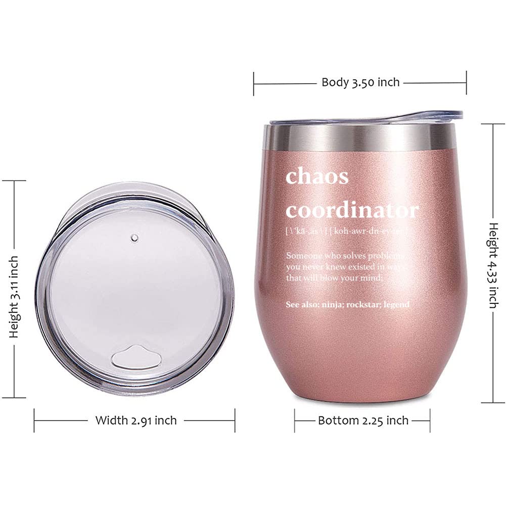 Chaos Coordinator Mug Insulated Tumbler 12oz - Unique Gift Idea for Boss, Her, Best Mom, Coworker, Manager, Teacher, Boss Lady, Office, Wedding - Funny Stemless Cup for Women