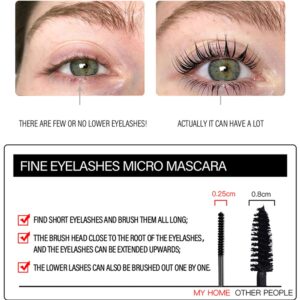 Waterproof Mascara for Fine Short Eyelash, Washable Voluminous Eyelash Mascara Intense Lengthening Mascara for Women, Black (0.1 fl. Oz)