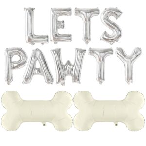 katchon, silver lets pawty balloons - 29 inch, 11 pieces | dog birthday party supplies | lets pawty banner for dog party decorations | dog balloons for birthday party | lets pawty birthday decorations