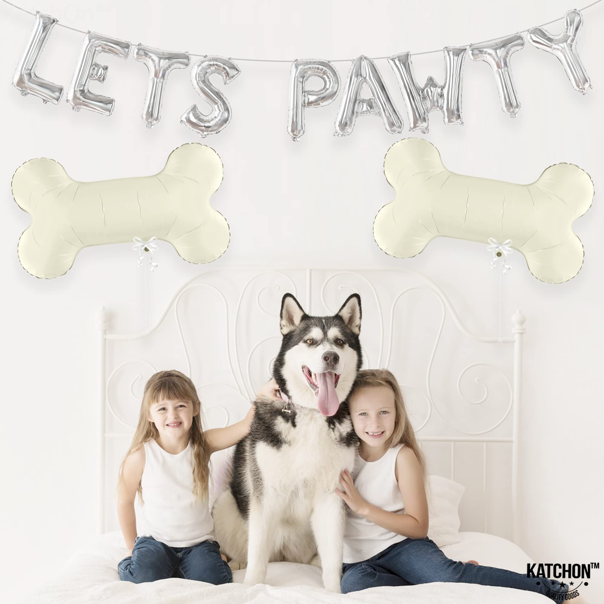 KatchOn, Silver Lets Pawty Balloons - 29 Inch, 11 Pieces | Dog Birthday Party Supplies | Lets Pawty Banner for Dog Party Decorations | Dog Balloons for Birthday Party | Lets Pawty Birthday Decorations