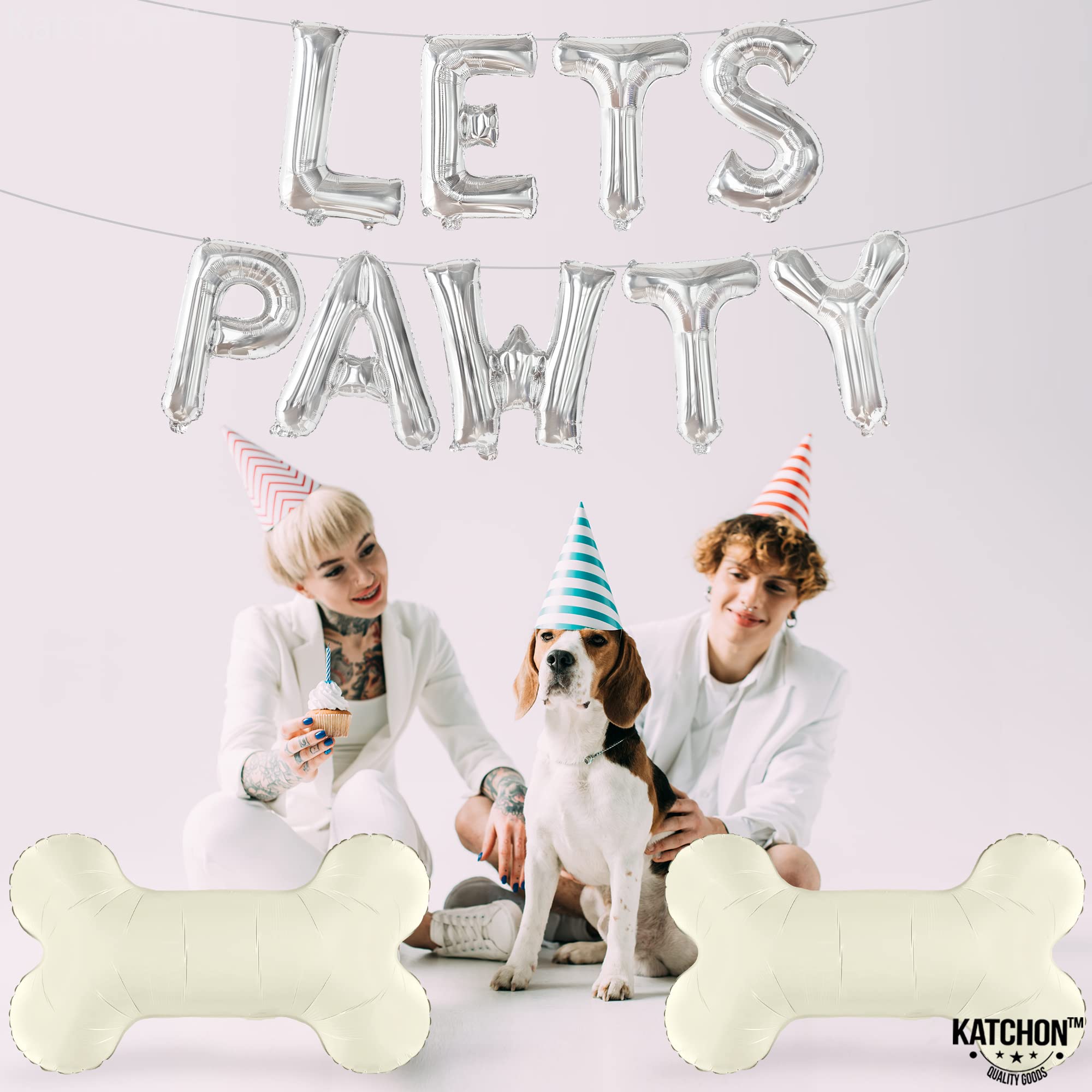 KatchOn, Silver Lets Pawty Balloons - 29 Inch, 11 Pieces | Dog Birthday Party Supplies | Lets Pawty Banner for Dog Party Decorations | Dog Balloons for Birthday Party | Lets Pawty Birthday Decorations