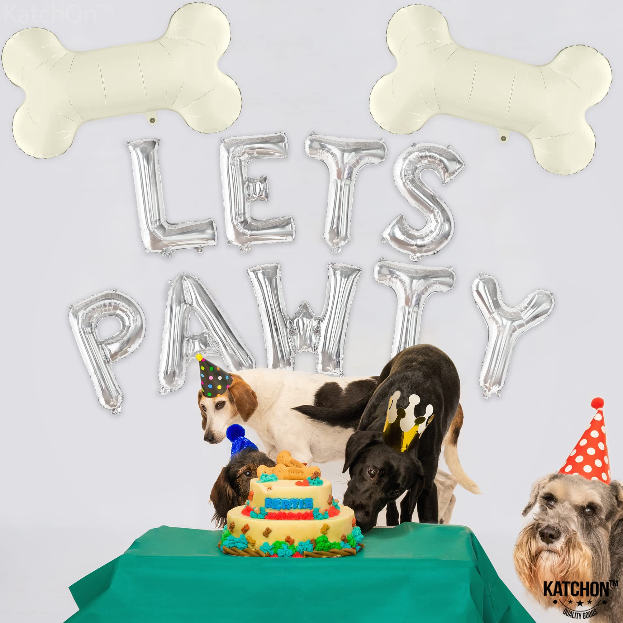 KatchOn, Silver Lets Pawty Balloons - 29 Inch, 11 Pieces | Dog Birthday Party Supplies | Lets Pawty Banner for Dog Party Decorations | Dog Balloons for Birthday Party | Lets Pawty Birthday Decorations