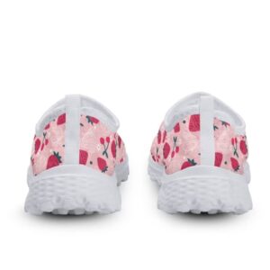 Pinupub Strawberry Print Pink Sneakers Cute Comfortable Casual Sport Tennis Training Shoes for Women Girls
