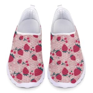 Pinupub Strawberry Print Pink Sneakers Cute Comfortable Casual Sport Tennis Training Shoes for Women Girls