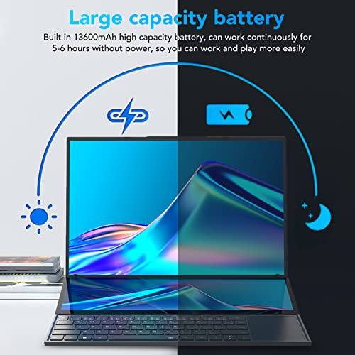 Dilwe 16in Laptop for 11, Core I7 Processor, 1920x1200 HD Main Screen, 14inch Touch Sub Screen, 16GB DDR4 RAM 512GB SSD Gaming Laptop