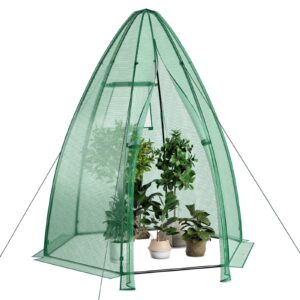 safstar portable mini greenhouse, garden greenhouse w/ all-weather pe cover, roll-up door, mesh window, outdoor plant greenhouse for cold & frost protection, garden tent for pot plant, 63" x 63" x 72"