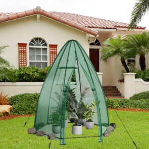 Safstar Portable Mini Greenhouse, Garden Greenhouse W/ All-Weather PE Cover, Roll-up Door, Mesh Window, Outdoor Plant Greenhouse for Cold & Frost Protection, Garden Tent for Pot Plant, 63" x 63" x 72"