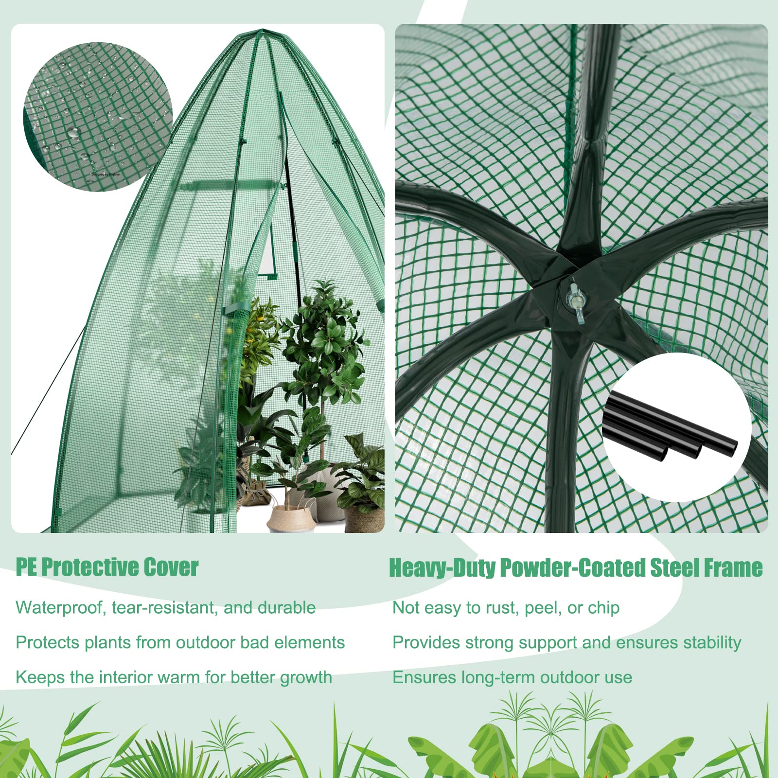 Safstar Portable Mini Greenhouse, Garden Greenhouse W/ All-Weather PE Cover, Roll-up Door, Mesh Window, Outdoor Plant Greenhouse for Cold & Frost Protection, Garden Tent for Pot Plant, 63" x 63" x 72"