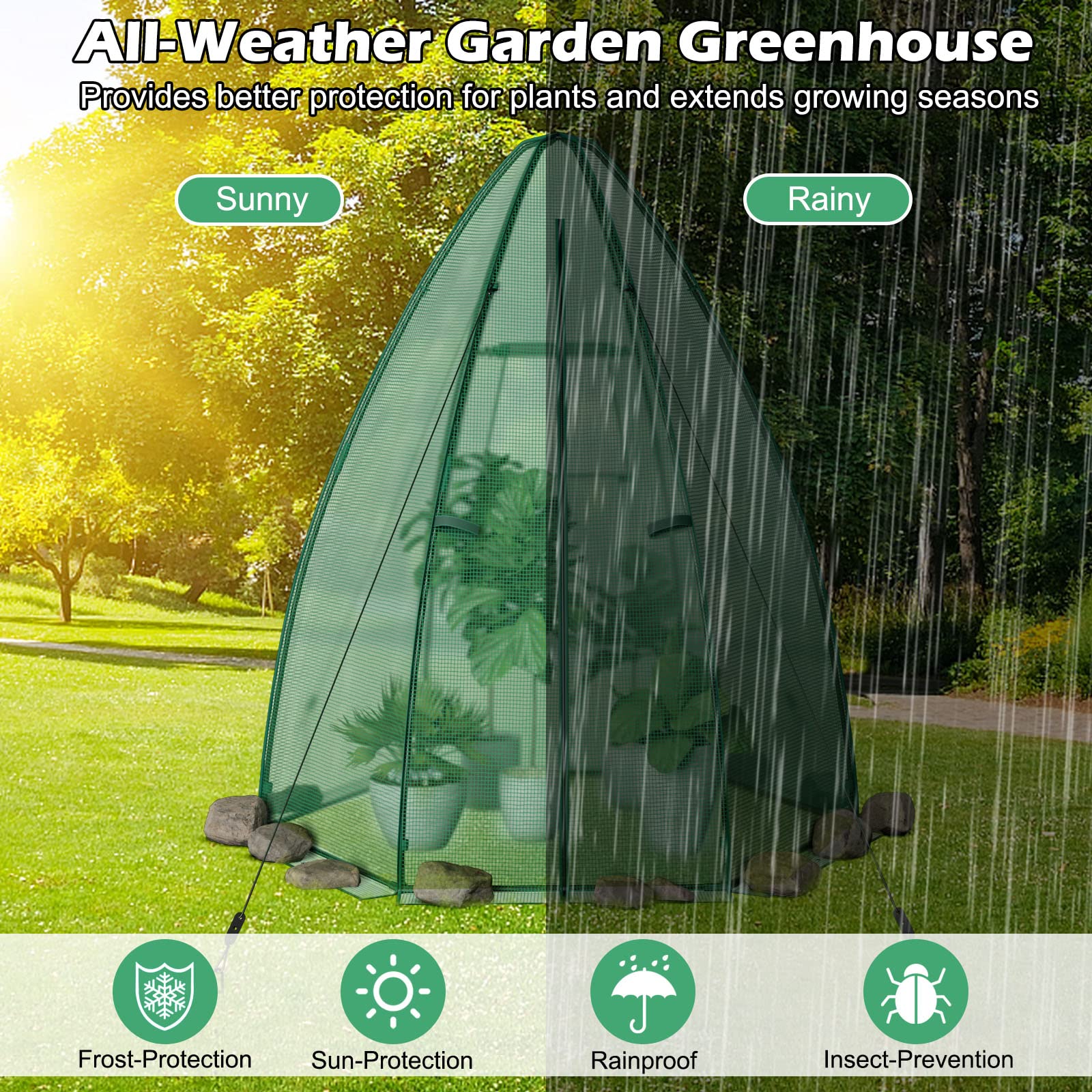 Safstar Portable Mini Greenhouse, Garden Greenhouse W/ All-Weather PE Cover, Roll-up Door, Mesh Window, Outdoor Plant Greenhouse for Cold & Frost Protection, Garden Tent for Pot Plant, 63" x 63" x 72"