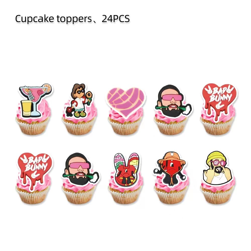 25PCS bunny rapper heart raBirthday Party Supplies,The bunny rapper heart Birthday Party Cupcake Toppers for Kids Gift Birthday Party Favors