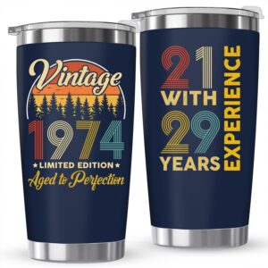zagkoo 50th birthday gifts for him, her, men, women - 50th birthday decorations, 50 year old gifts for men 1974, funny 50th birthday gag gift ideas, happy turning 50 vintage - navy tumbler cup 20oz