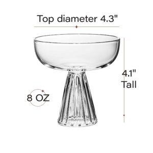 Paris Coupe Cocktail and Champagne Glasses for Daiquiri, Sidecar, Gimlet and Classic Bar Drinks | Modern Glassware Collection | Set of 4 | 8 oz Extra Light Contemporary Borosilicate Saucers