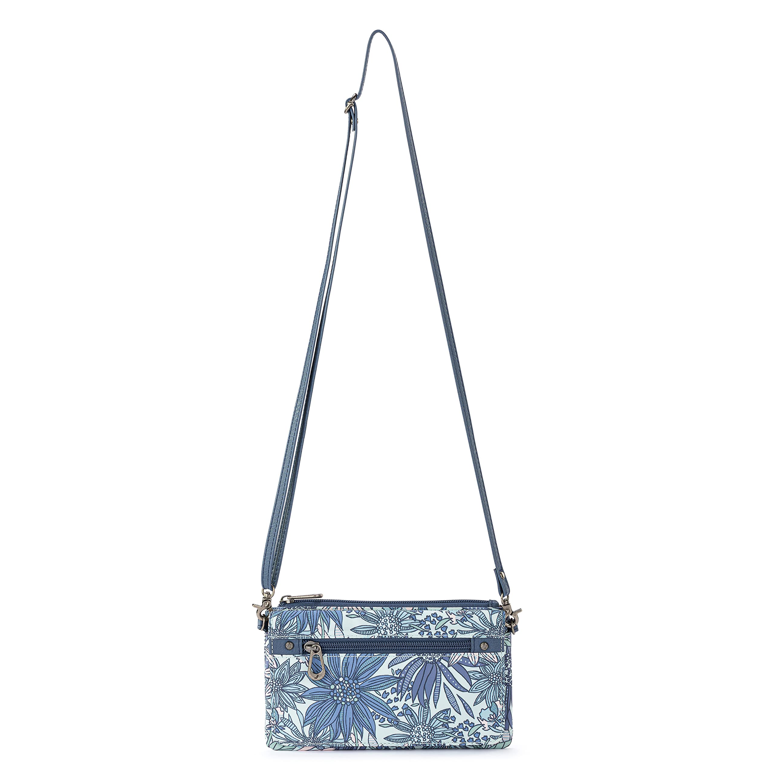 Sakroots Corin Smartphone Flap Crossbody in Eco-Twill, Denim Flower Garden