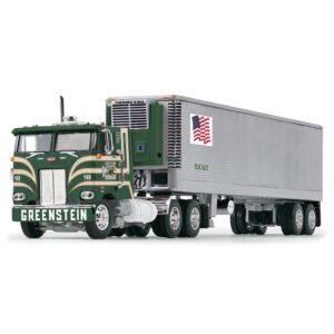 dcp by first gear fallen flag #46 - greenstein trucking company: peterbilt model 352 coe 86" sleeper & 40' vintage trailer with reefer