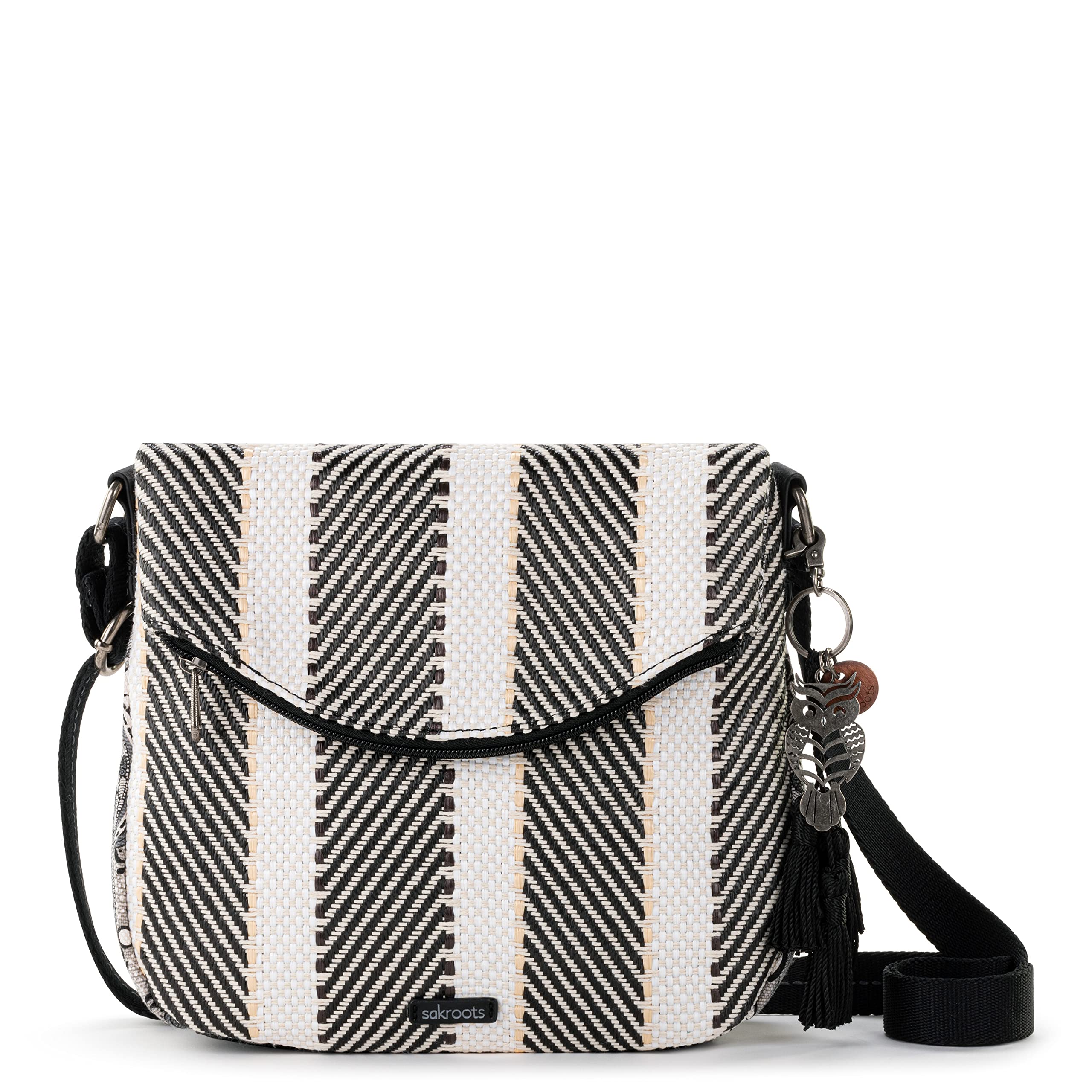 Sakroots Foldover Crossbody in Woven Fabric with Adjustable Strap, B&W Soulful Desert