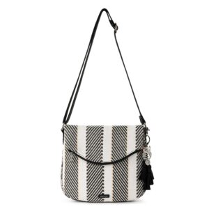 Sakroots Foldover Crossbody in Woven Fabric with Adjustable Strap, B&W Soulful Desert