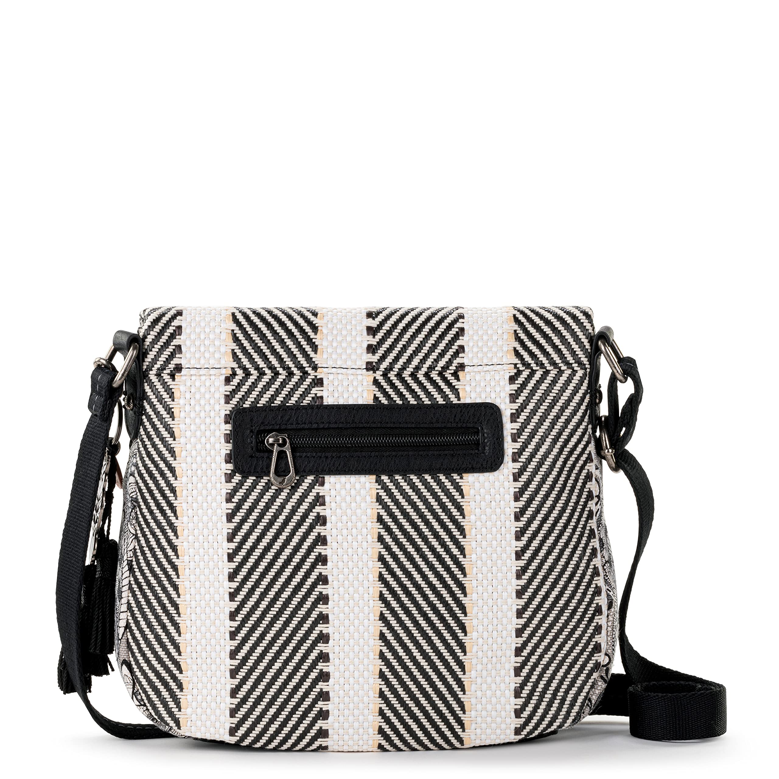 Sakroots Foldover Crossbody in Woven Fabric with Adjustable Strap, B&W Soulful Desert