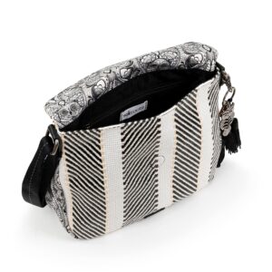 Sakroots Foldover Crossbody in Woven Fabric with Adjustable Strap, B&W Soulful Desert