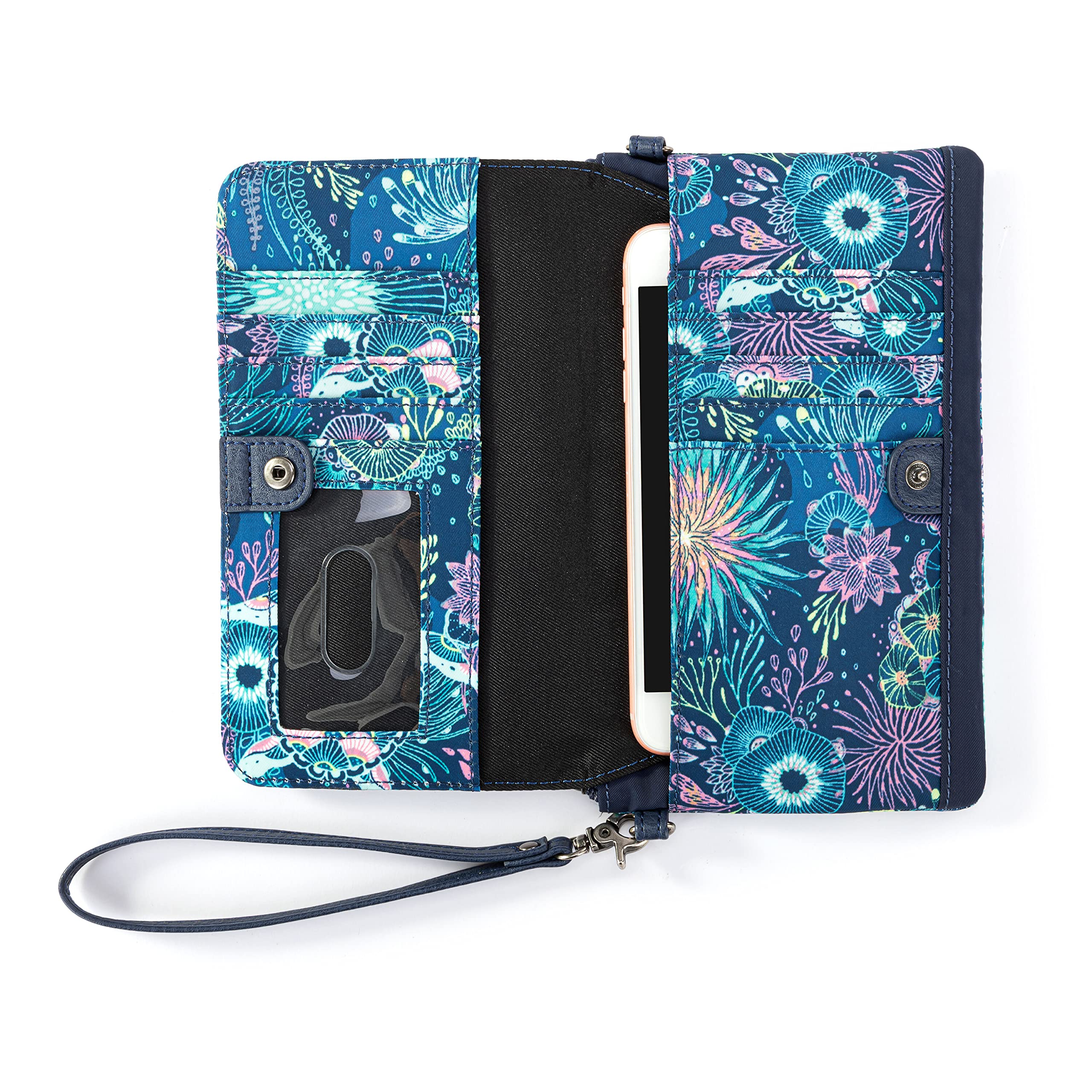 Sakroots Corin Smartphone Flap Crossbody in Eco-Twill, Royal Blue Seascape