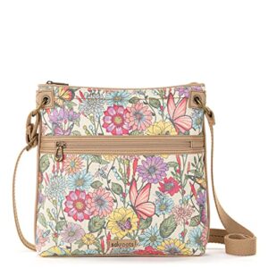 sakroots women's artist circle flat crossbody, pinkberry in bloom