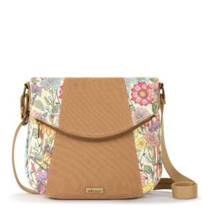 sakroots foldover crossbody bag in cotton canvas, pinkberry in bloom