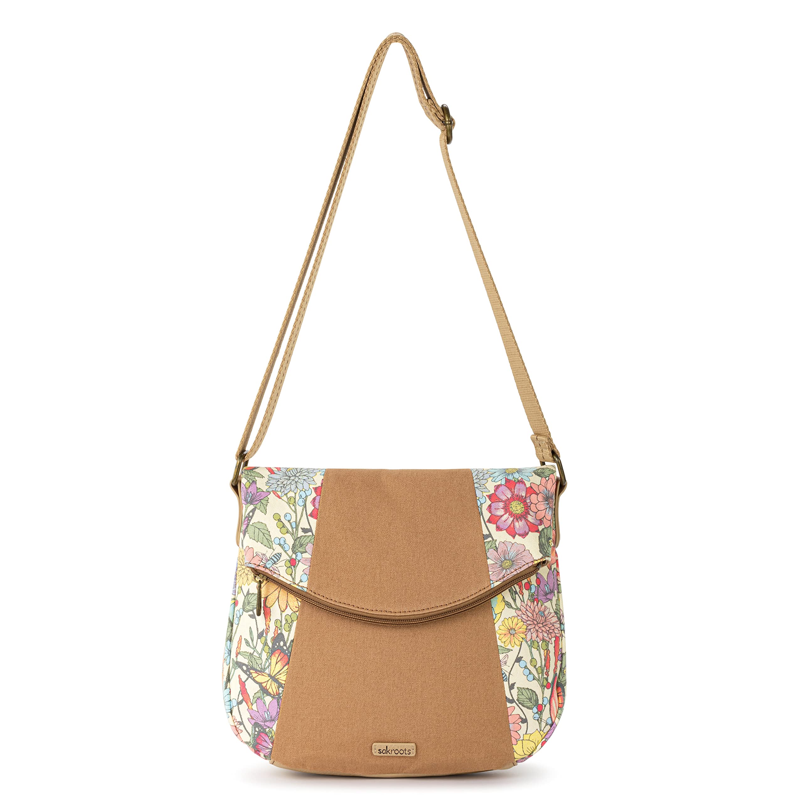 Sakroots Foldover Crossbody Bag in Cotton Canvas, Pinkberry in Bloom