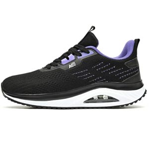 auperf women's platform air walking shoes orthotic arch support non slip wedge tennis sneakers pain relief casual work shoe black purple size 7.5