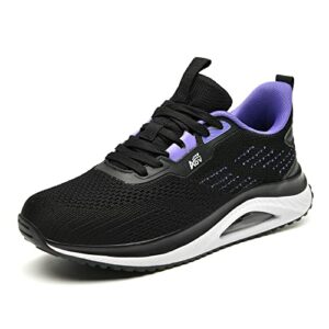 AUPERF Women's Platform Air Walking Shoes Orthotic Arch Support Non Slip Wedge Tennis Sneakers Pain Relief Casual Work Shoe Black Purple Size 7.5