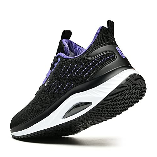 AUPERF Women's Platform Air Walking Shoes Orthotic Arch Support Non Slip Wedge Tennis Sneakers Pain Relief Casual Work Shoe Black Purple Size 7.5