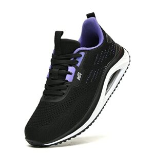 AUPERF Women's Platform Air Walking Shoes Orthotic Arch Support Non Slip Wedge Tennis Sneakers Pain Relief Casual Work Shoe Black Purple Size 7.5